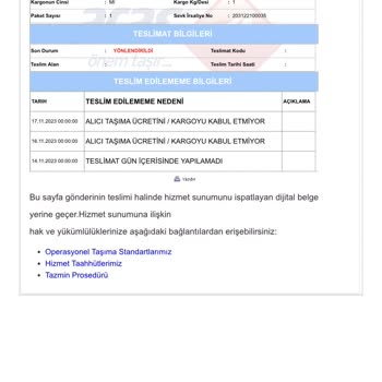 Aras Kargo Teslim Edilmeden Geri Yollanan Kargom
