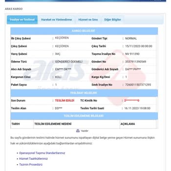 Aras Kargo Teslim Etmediği Kargomu, Teslim Edildi Diye İşlem Yapmış!