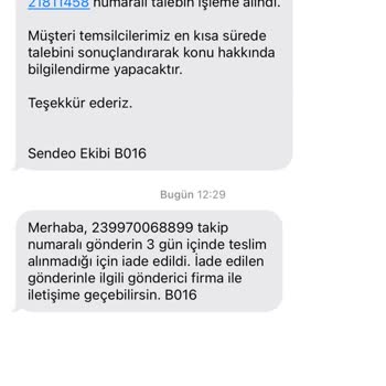 Sendeo Kargo Teslim Edilememe