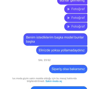Lux.moda.giyim (Instagram) Almış Olduğum Ürünler İstediğim Renk Ve Model Gelmedi