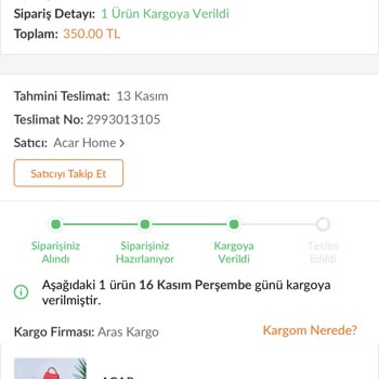 Aras Kargo Ürünüm Elime Ulaşmadan Geri İadesi Yapılmış