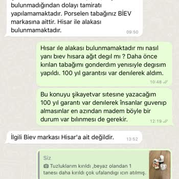 Hisar Sofra Sanatı Hisar Markasının Ürününün Arkasında Durmaması