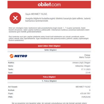 Obilet İptal İadesi Yansımadı