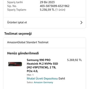 Amazon Gönderilemeyen Siparişim Hakkında