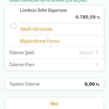 Kuveyt Türk Mobil Uygulama Üzerinden Yapılan Trafik Sigortası Başvurusu