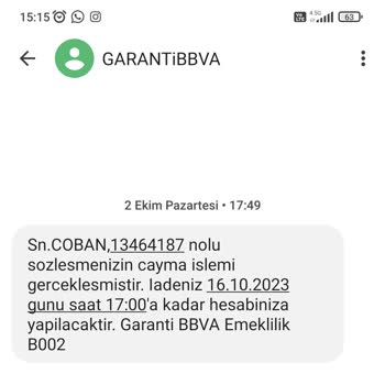 Garanti BBVA Emeklilik ve Hayat Bireysel Emeklilik İptal Ettim Param Yatmadı