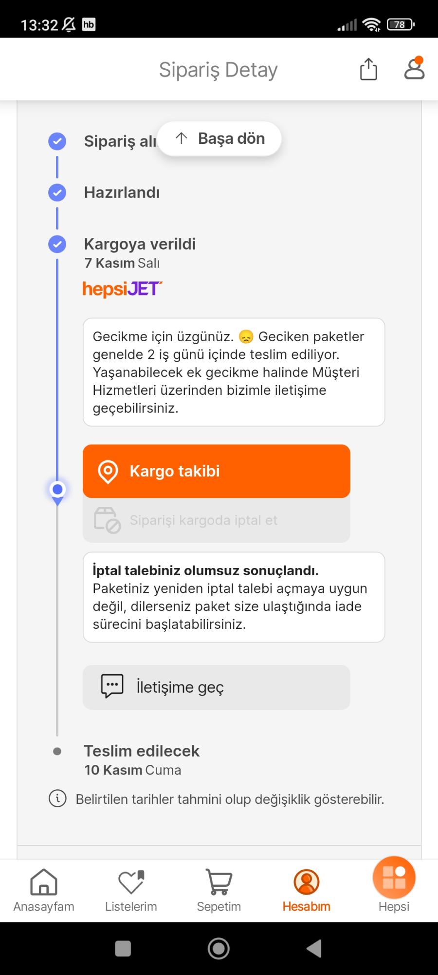 Hepsijet İzmir TM Aktarma Merkezi Sorunu! - Şikayetvar