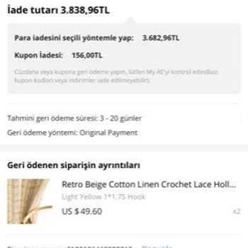 Aliexpress Sipariş İptal Ücret İadesi