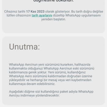WhatsApp Aero Yüklenmiyor Güncelleme Bittimi