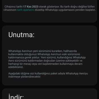 WhatsApp Aero Sürüm Güncel Değil Hatası