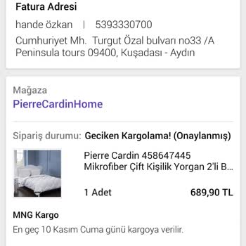 Pierre Cardin Home Pierre Cardin Siparişimi Göndermiyor