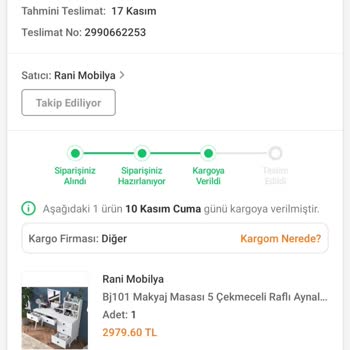 Trendyol Rani Mobilya Siparişimi Teslim Etmiyor