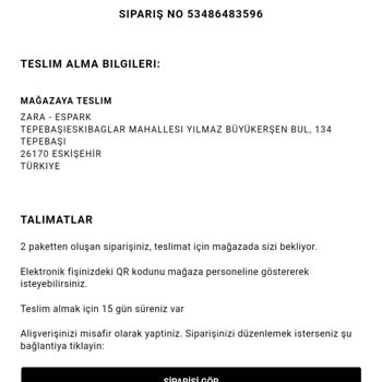 Zara Mağazaya İstenilen Siparişi Yanlış Ürün Gönderiyor