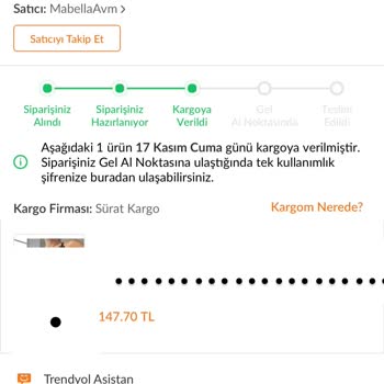 Trendyol Siparişim Teslim Edilmeyip Geri İadeye Gönderilmiş.