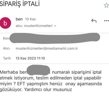 Media Markt İade Edilen Sipariş Ücretinin Yatmaması