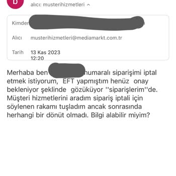 Media Markt İade Edilen Sipariş Ücretinin Yatmaması