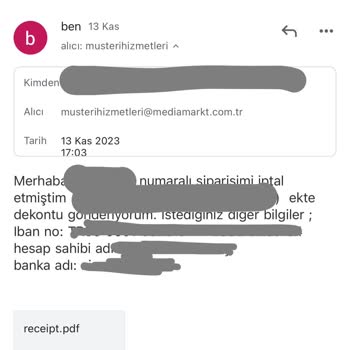 Media Markt İade Edilen Sipariş Ücretinin Yatmaması