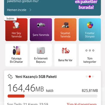 Vodafone 5GB İnternet 1 GB Harcandı