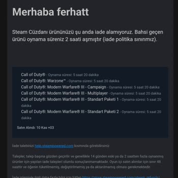 Steam. Call Of Duty 3 Oyun İadesi
