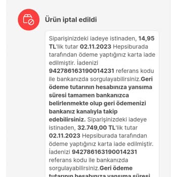 Hepsiburada İptal Edilen Sipariş Tutarı Hesabıma Eksik Yatırıldı