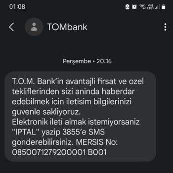 TOMbank İzinsiz Üyelik Ve Spam Mesajlar
