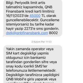 QNB Kredi Kartı Limit Mesajı