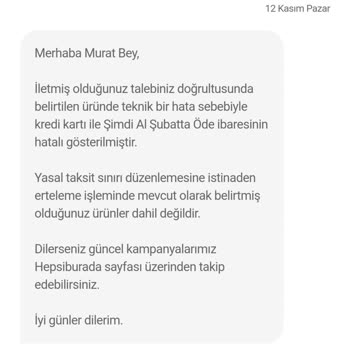 Hepsiburada Sitesinden Almış Olduğum Ürünün Taksit Yapılmaması