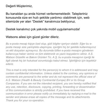 Watsons Sipariş İptali Ve Adres Güncellemesi Yapmamakta