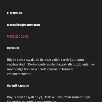 Electrolux Beyaz Eşya Kurulum Olmadan Garanti Başlaması