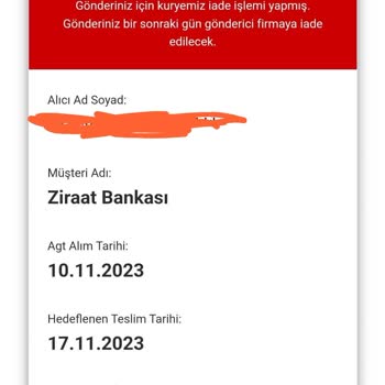 AGT Kurye Habersiz İade Talebi Oluşturmuştur.