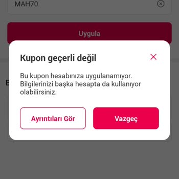 Yemeksepeti Mahalle Uygulanmayan İndirim Kodu