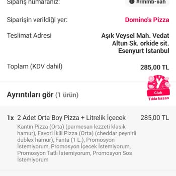 Domino's Pizza Ekstra Ücrete Yanlış Ve Bayat Pizza