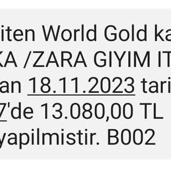 E/Moka Zara İtha. K. Kartımdan Alışverişsiz Habersiz Çekim Yapmış