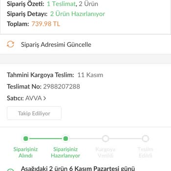 Avva Giyim Siparişin Kargoya Verilmemesi