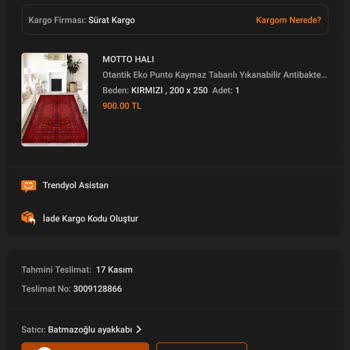 Motto Halı Verdiğim Sipariş Hala Gelmedi.
