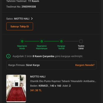 Motto Halı Verdiğim Sipariş Hala Gelmedi.