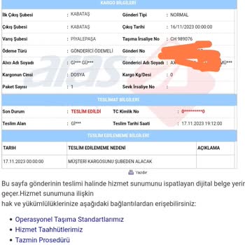 Aras Kargo Teslim Edilmeyen Gönderi!