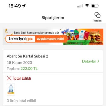 Trendyol Hızlı Market Su Siparişi Getirememe