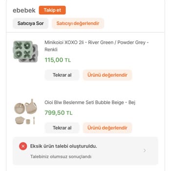 Ebebek Eksik Ürünün Gönderilmemesi