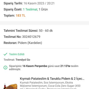 Pidem Restaurant Eksik Ürün - İade Talebi Reddedilmesi