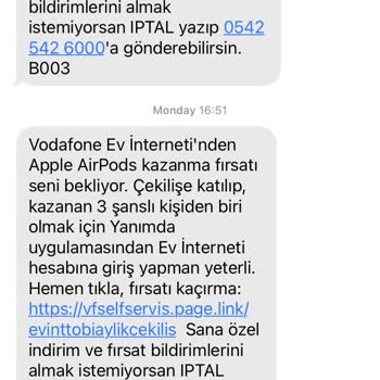 Vodafone Yanımda Bildirim Mesajları