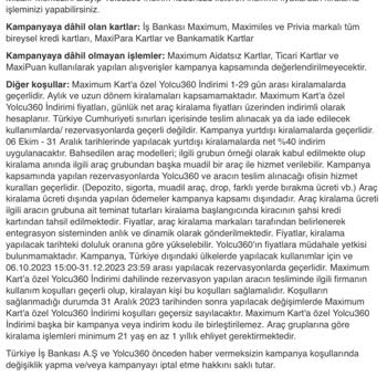 Yolcu 360 Adlı Araç Kiralama Firması Geçersiz Kampanya Kodu Gönderiyor