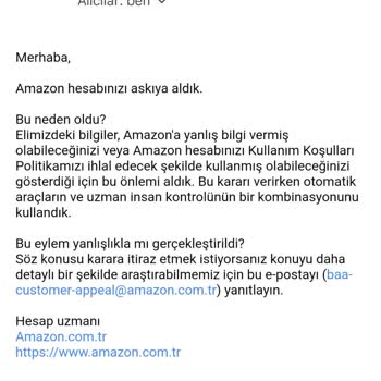 Amazon.com.tr Alışverişten Sonra Hesabım Askıya Aldı