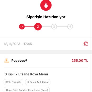 Popeyes Siparişim Gelmiyor Ve Destek Alamıyorum.