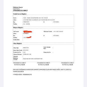 Philips Airfryer HD 9252/90 Es Arızası