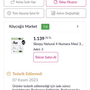 Köyceğiz Market Pazarama Alışveriş Sitesi Yapılan Sipariş