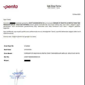 Corsair Penta'da Değişim Kararı Verilen Ürün Kendi Stoklarında Yok.