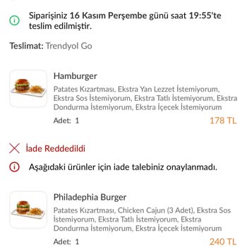 Cajun Corner Eksik Ürün Gönderip Kabul Etmemek