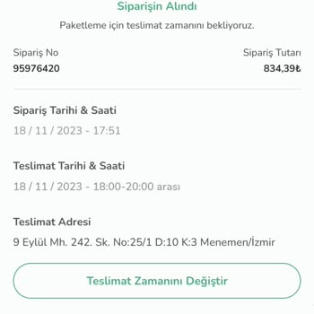 İstegelsin Sipariş Teslim Saati Gecikmesi