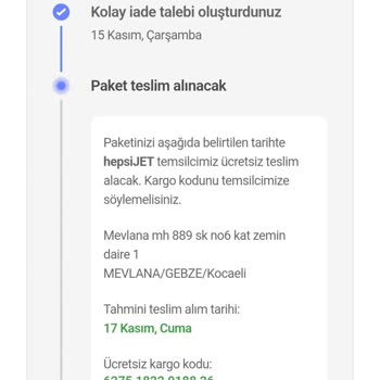 hepsiJET İade Talebi Gerçekleşmedi